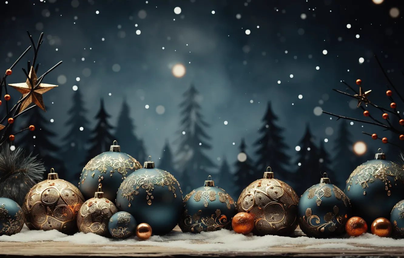 Photo wallpaper decoration, gold, balls, new year, Christmas, golden, Christmas, balls