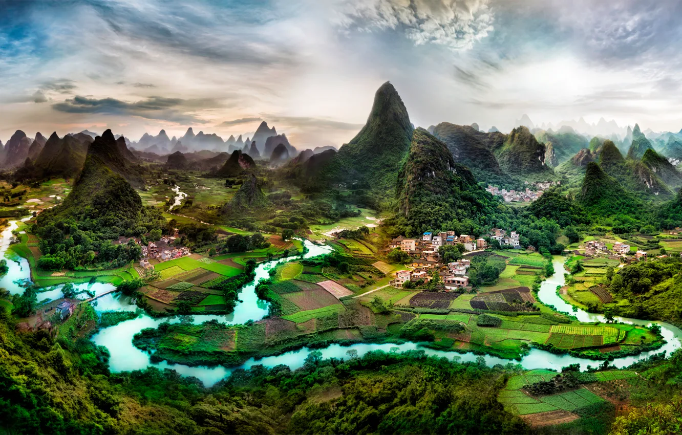 Photo wallpaper mountains, hills, Guangxi, the South of China, Guangxi Zhuang Autonomous region