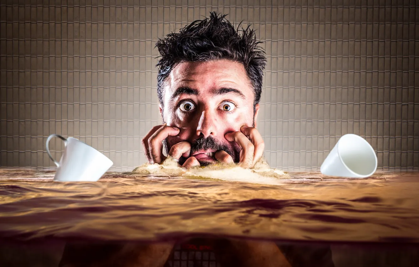 Photo wallpaper people, the situation, Cup, the flood