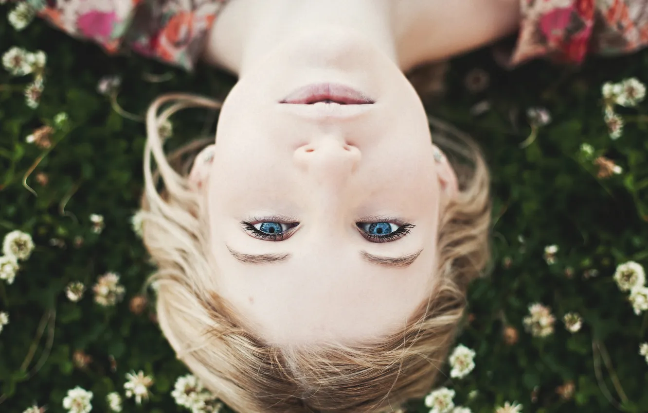Photo wallpaper eyes, girl, blue, blonde