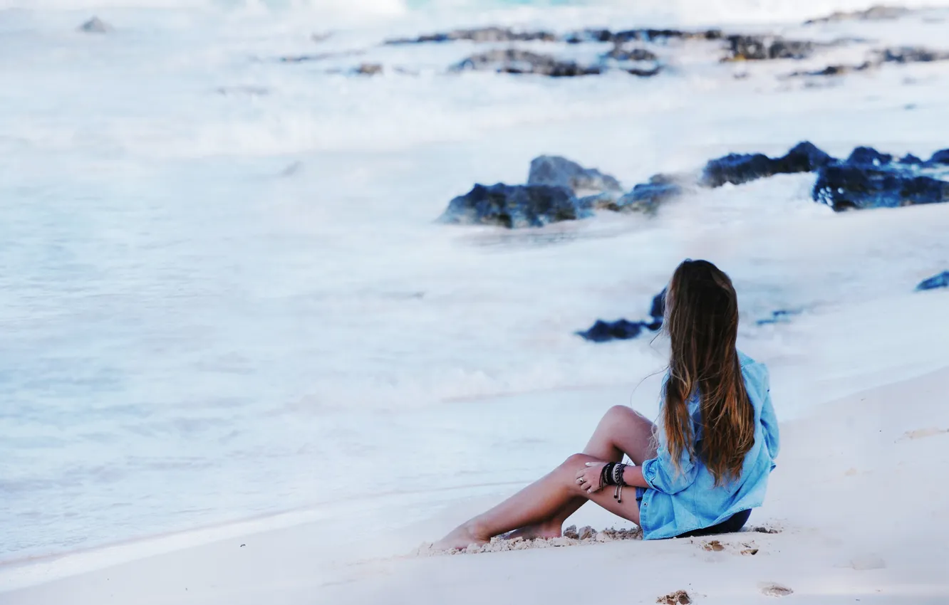 Photo wallpaper sand, beach, summer, girl, stay