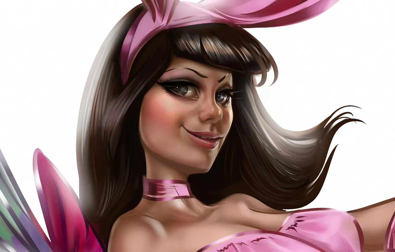 Photo wallpaper look, girl, ears, simple background