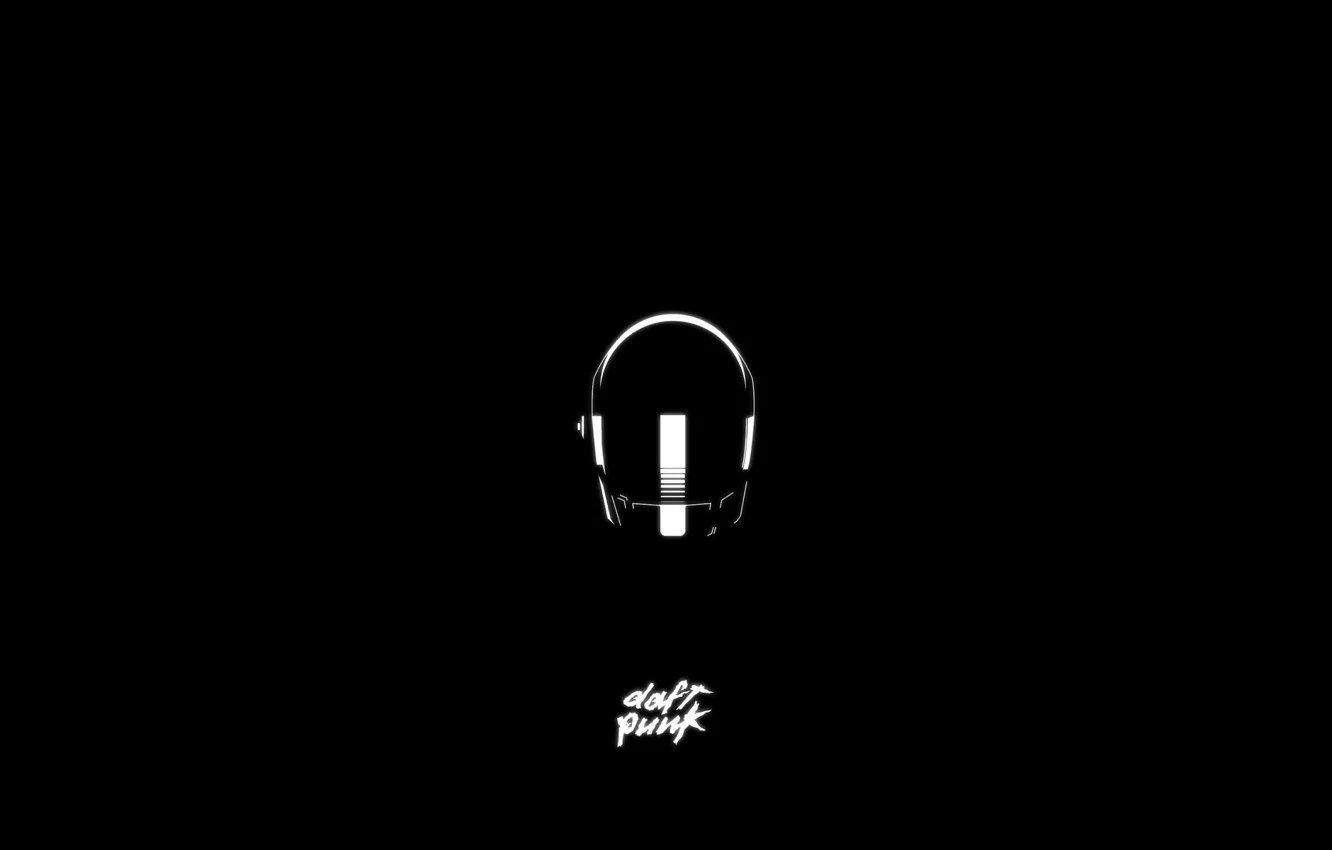 Photo wallpaper music, the inscription, minimalism, helmet, Music, Daft Punk, black background, Minimalism