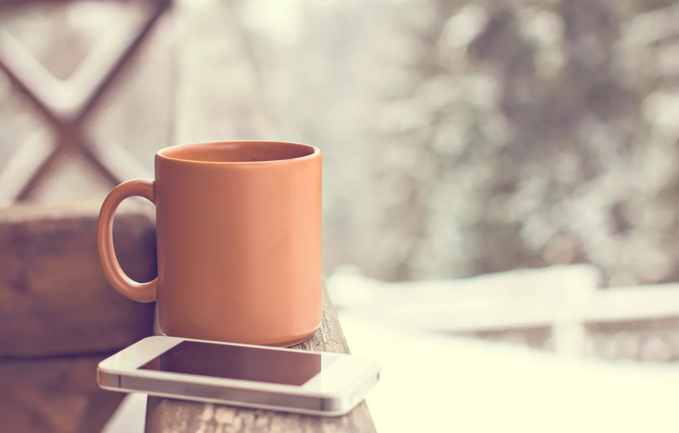 Photo wallpaper Cup, hot, winter, snow, cup, smartphone, coffee