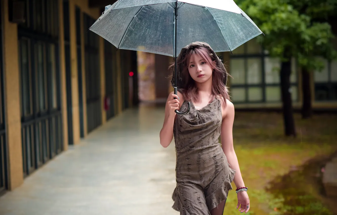 Photo wallpaper girl, umbrella, Asian