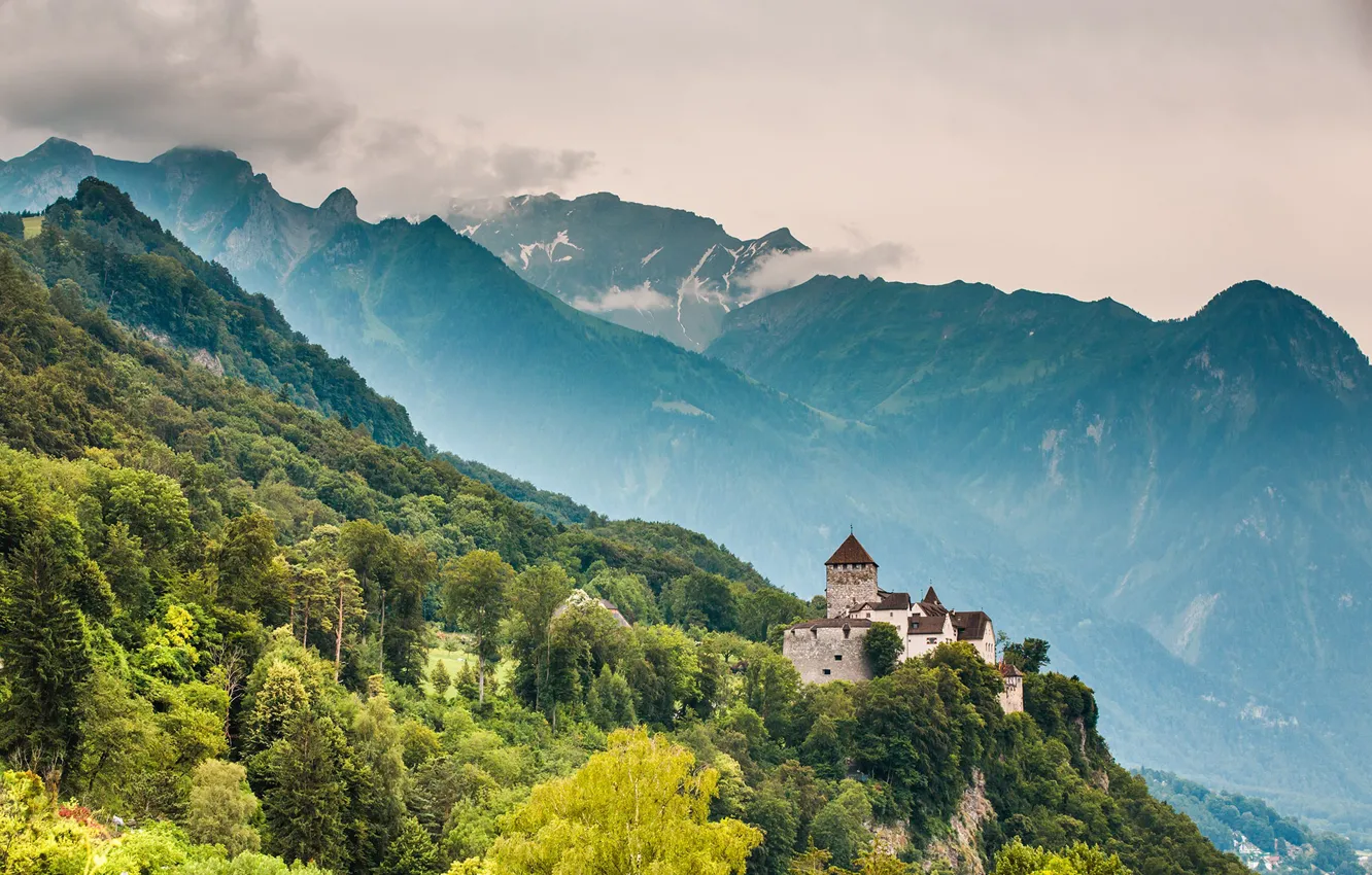 Photo wallpaper forest, mountains, castle, Alps, Liechtenstein, Vaduz Castle, Vaduz
