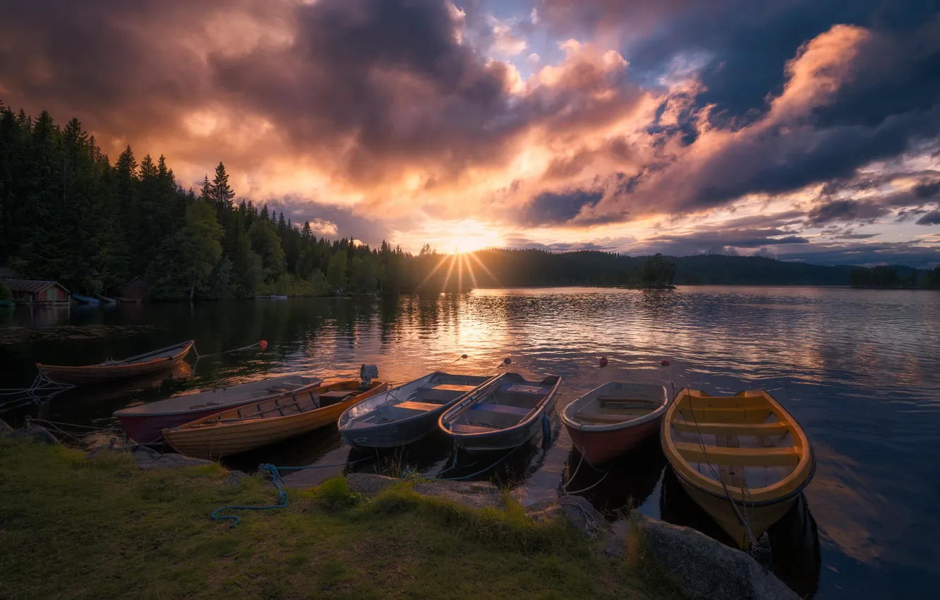 Photo wallpaper boat, Norway, Norway, Ringerike, Øyangen