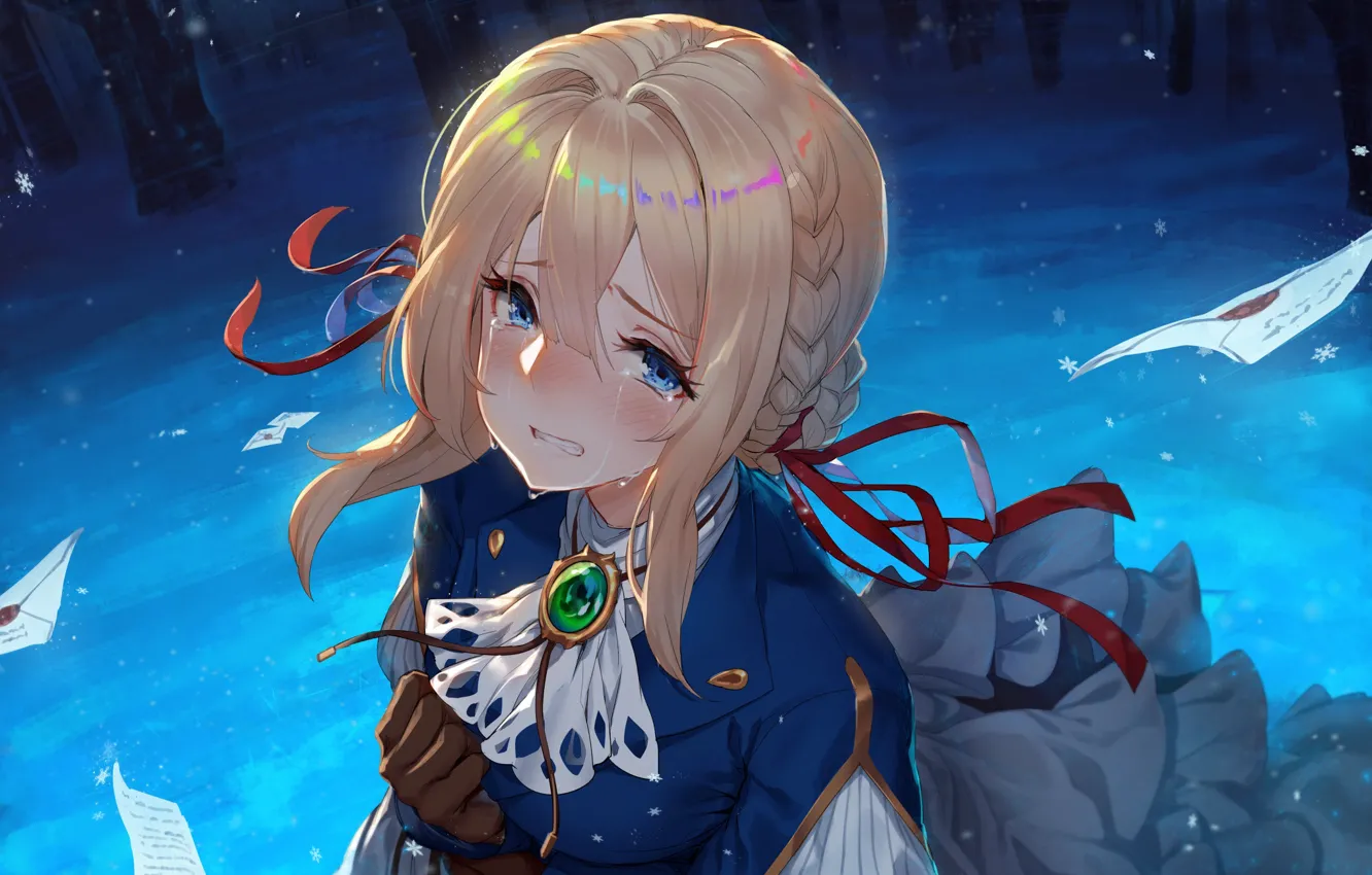 Photo wallpaper girl, tears, brooch, Violet Evergarden