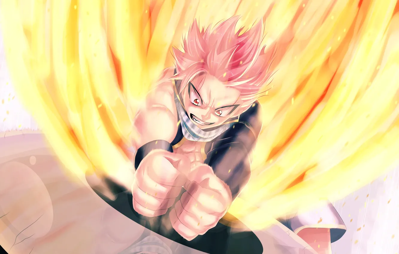 Photo wallpaper anger, fire, magic, anime, scarf, art, guy, fairy tail