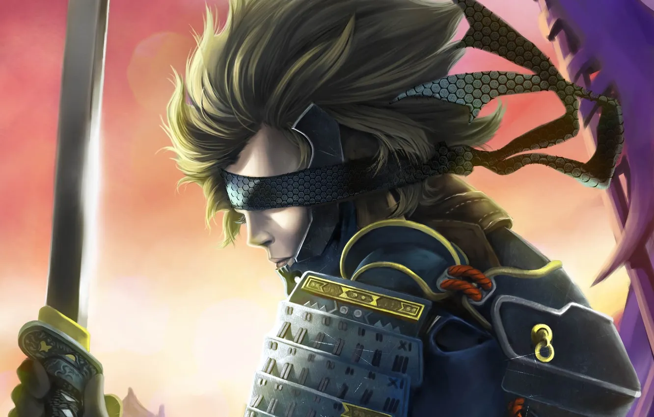 Photo wallpaper sword, art, samurai, headband, armor, guy, Raiden, Wei Yiek Ou