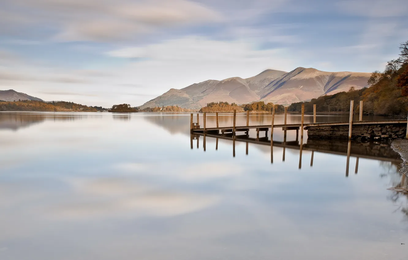 Photo wallpaper landscape, bridge, nature, lake