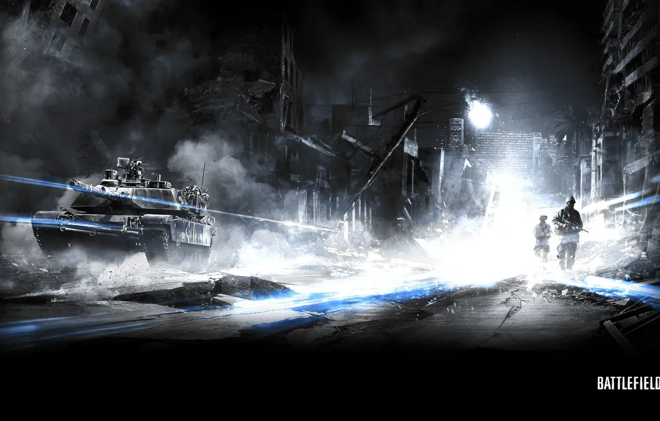 Photo wallpaper the city, tank, battlefield