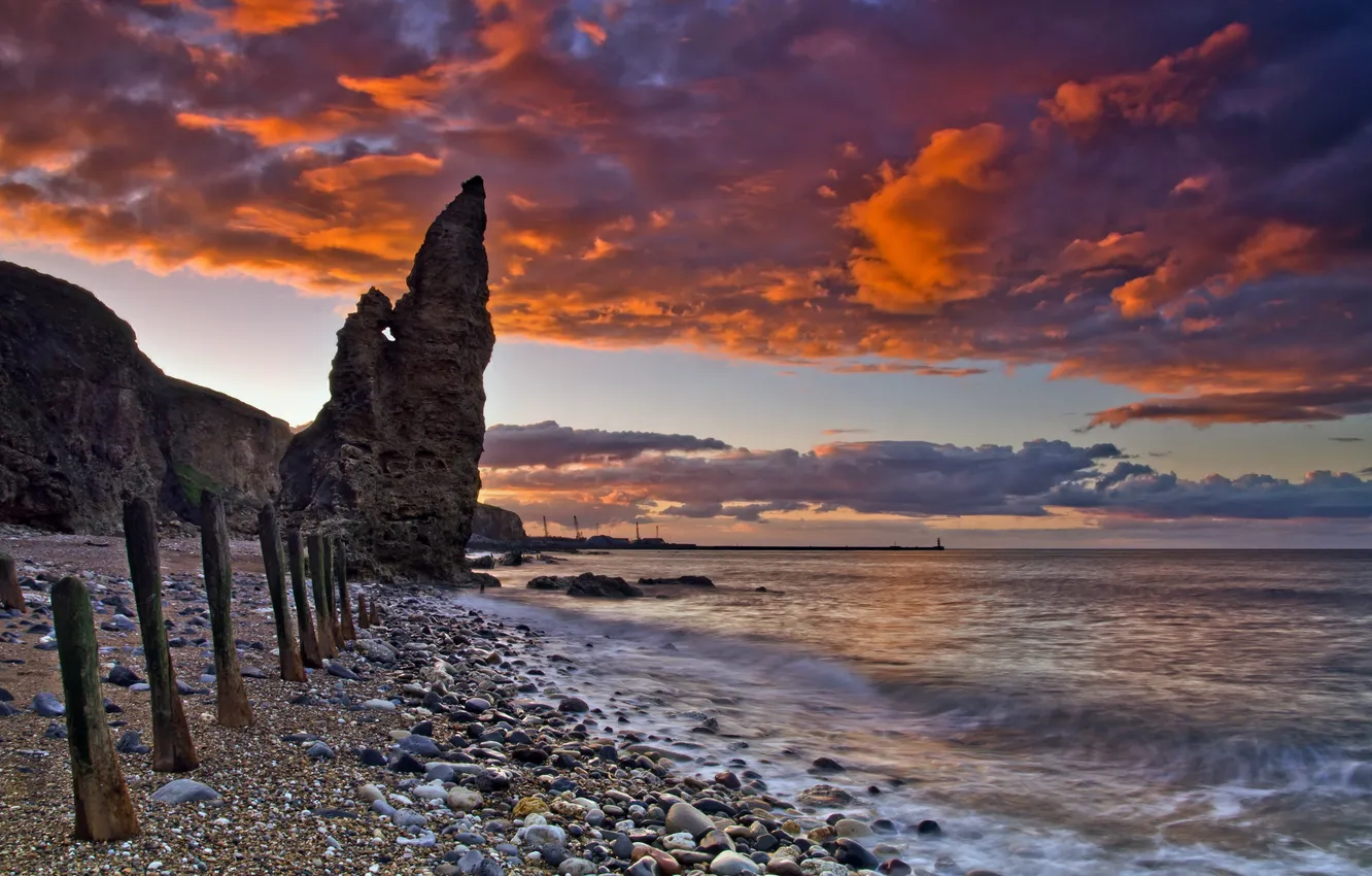 Photo wallpaper sea, landscape, sunset, shore