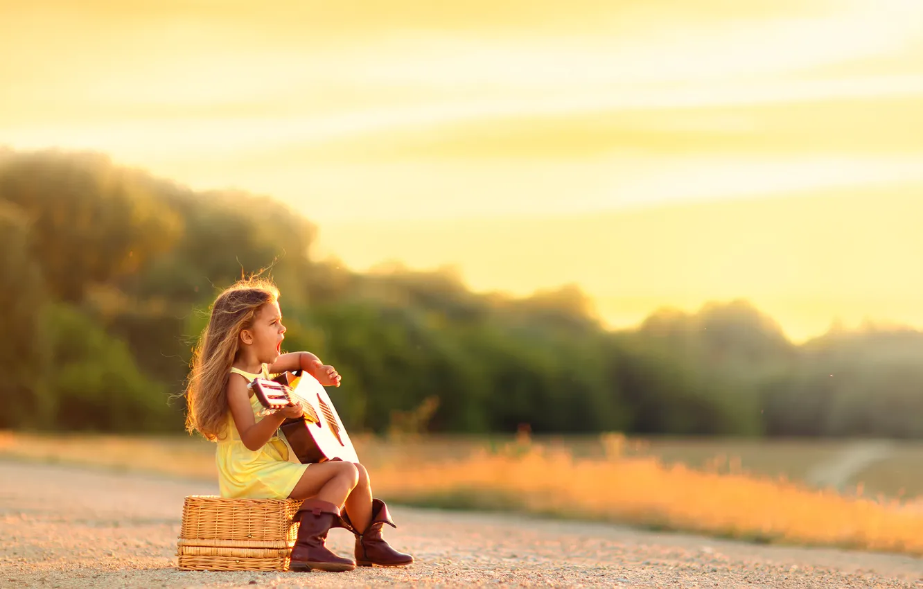 Photo wallpaper guitar, girl, song, Country Blues