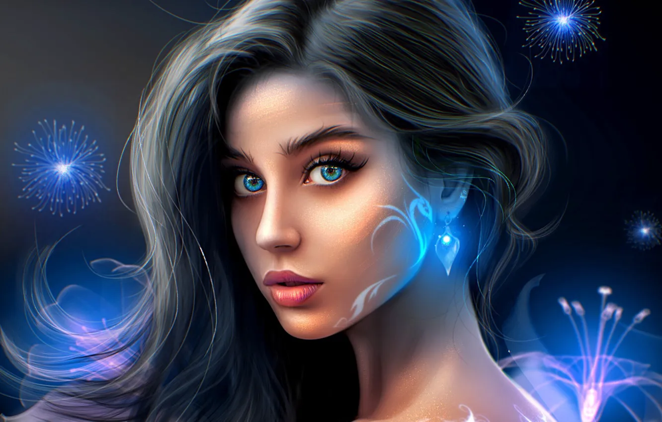 Photo wallpaper girl, beautiful, blue eyes, retouching, MiniDem