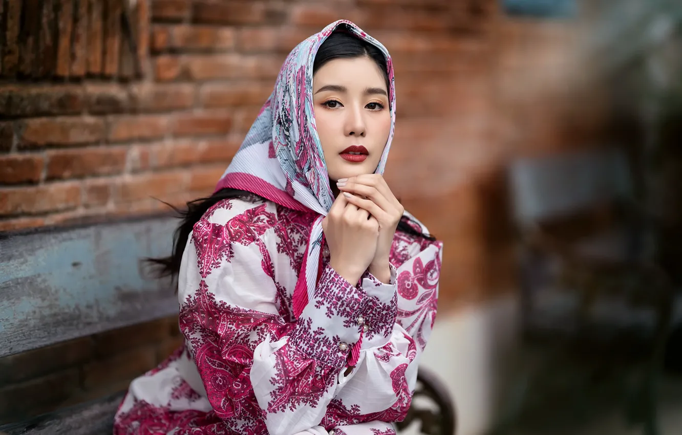 Photo wallpaper girl, portrait, shawl