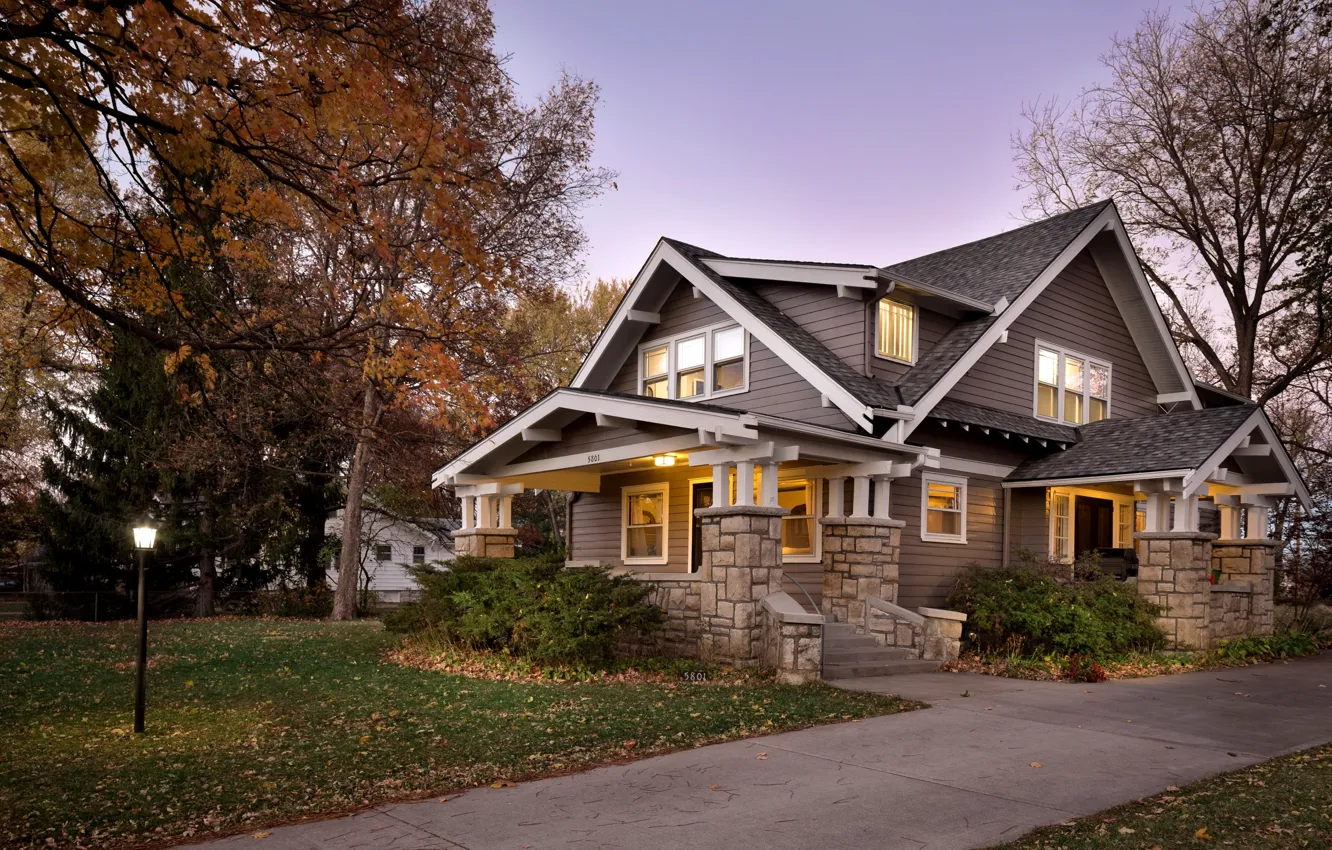 Photo wallpaper autumn, trees, home, track, mansion