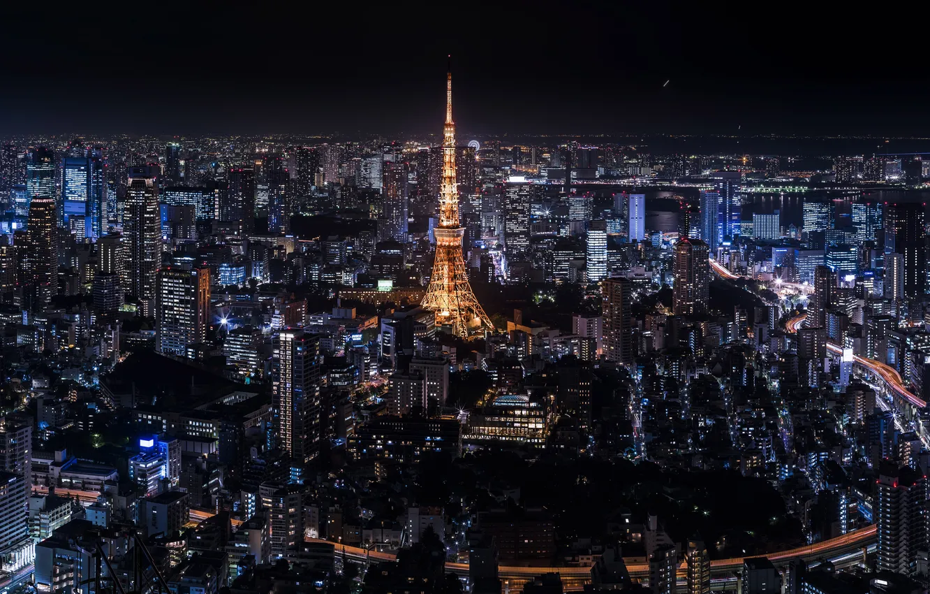 Photo wallpaper night, tower, Japan, horizon, Tokyo, Tokyo, Japan, night city