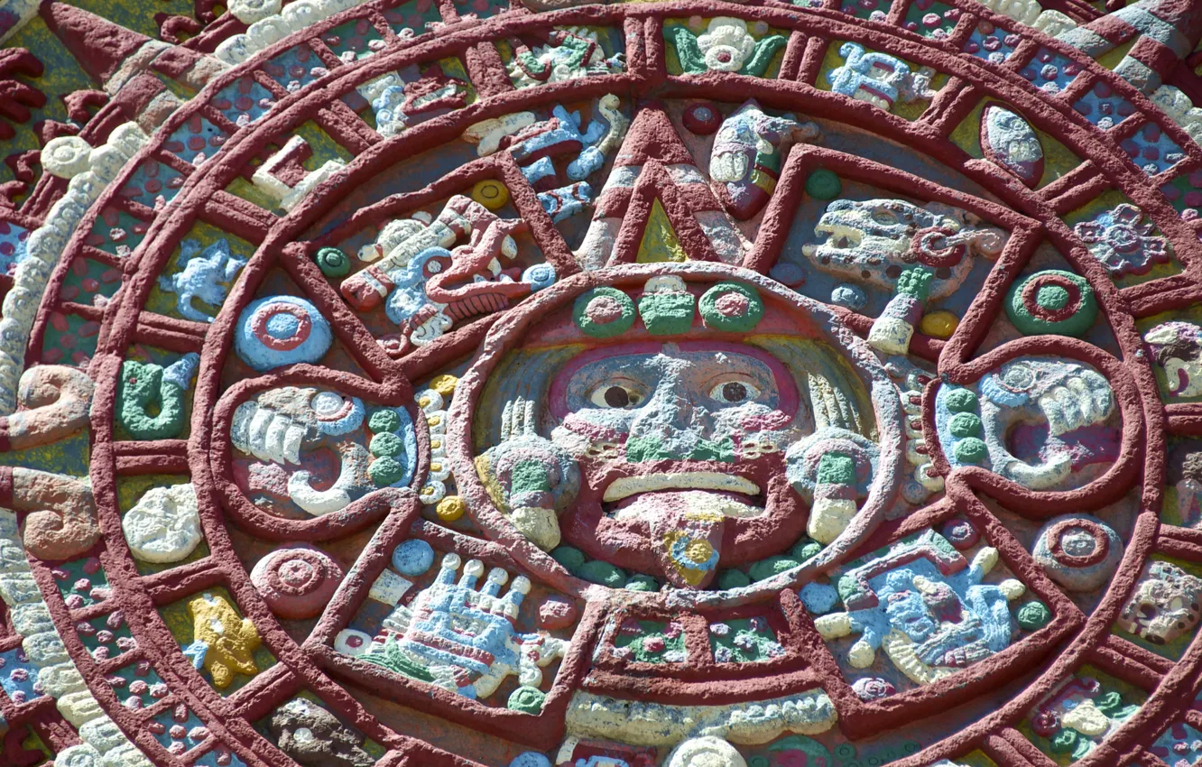 Photo wallpaper pattern, round, the Aztecs, calendar, Shem