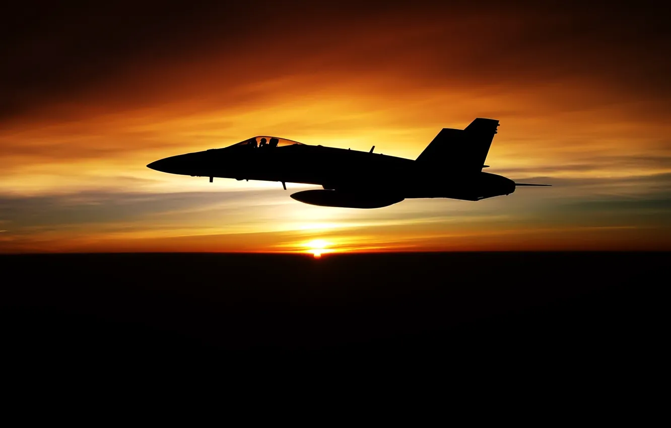 Photo wallpaper the sun, sunset, fighter, flight, the plane