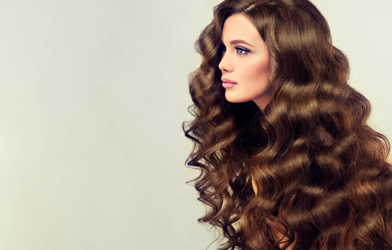Photo wallpaper girl, hair, brown hair, Beautiful, long, curls, hair, curly
