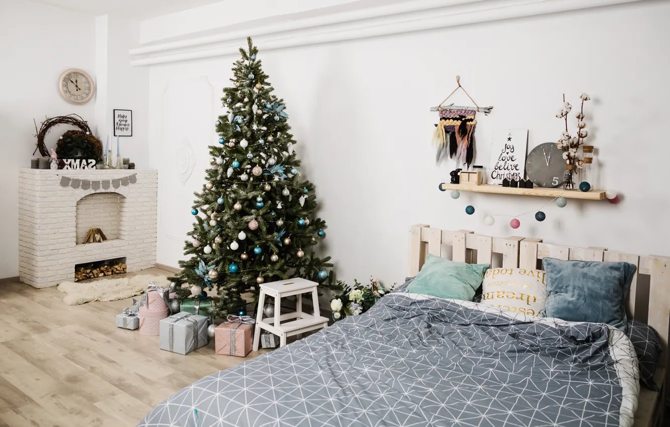 Photo wallpaper decoration, gift, balls, tree, new year, Christmas, Christmas, balls