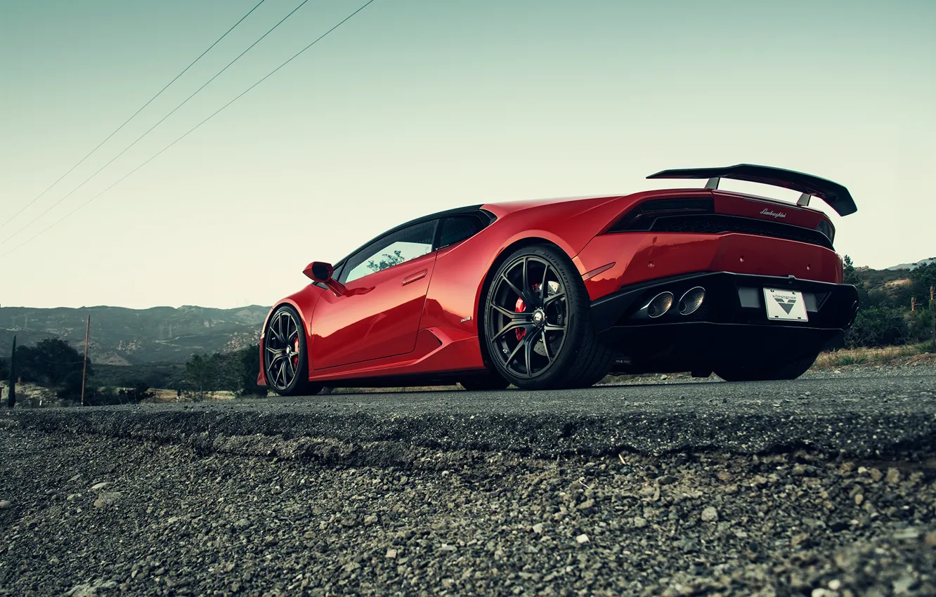 Photo wallpaper Lamborghini, Red, red, 2015, Huracan, hurakan, Lamborghini