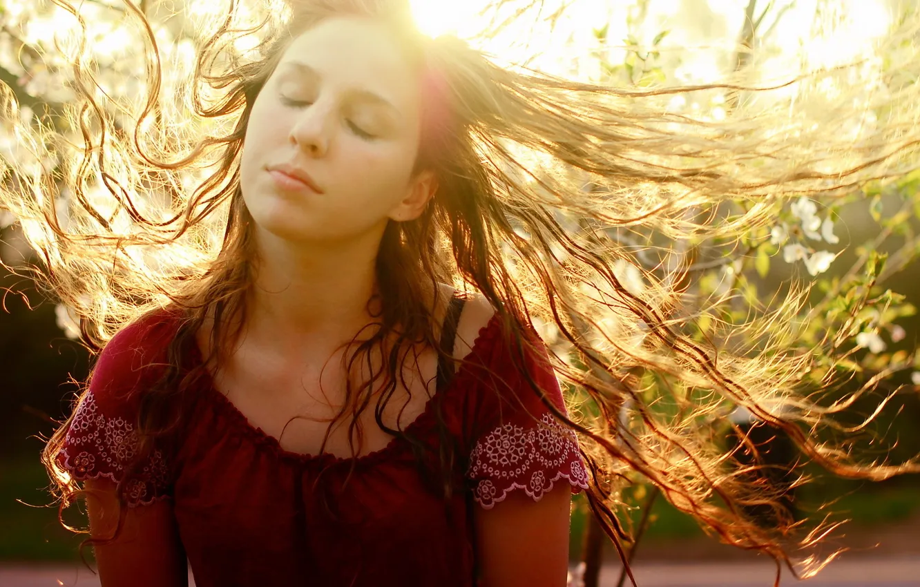 Photo wallpaper girl, light, mood, spring