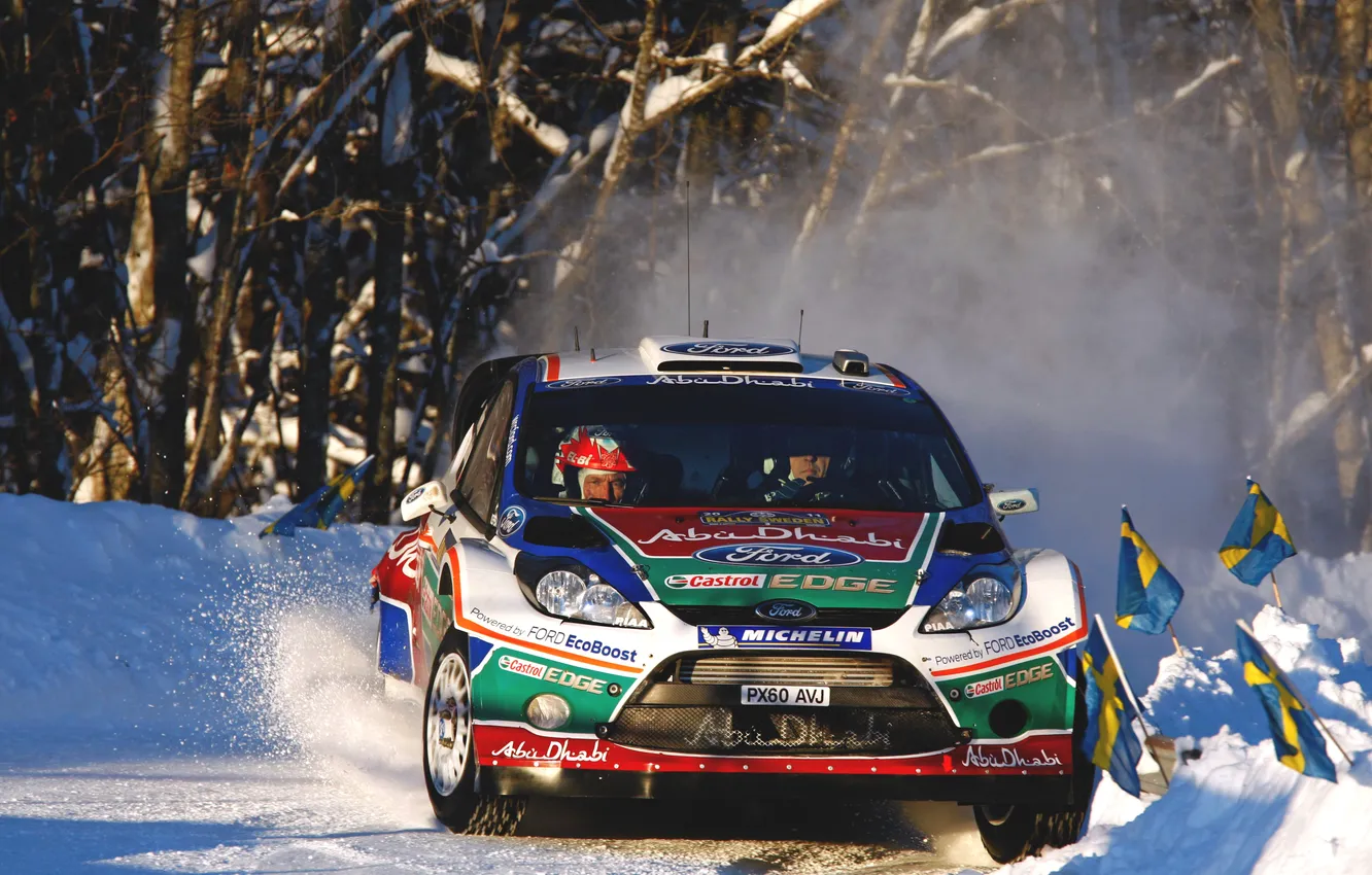 Photo wallpaper Ford, Winter, Auto, Snow, Sport, Race, The hood, Skid