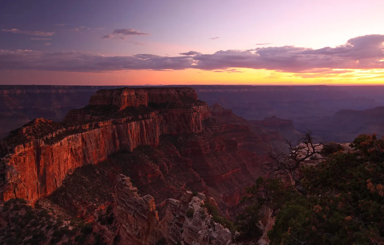 Photo wallpaper sunset, mountains, height, the evening, canyon