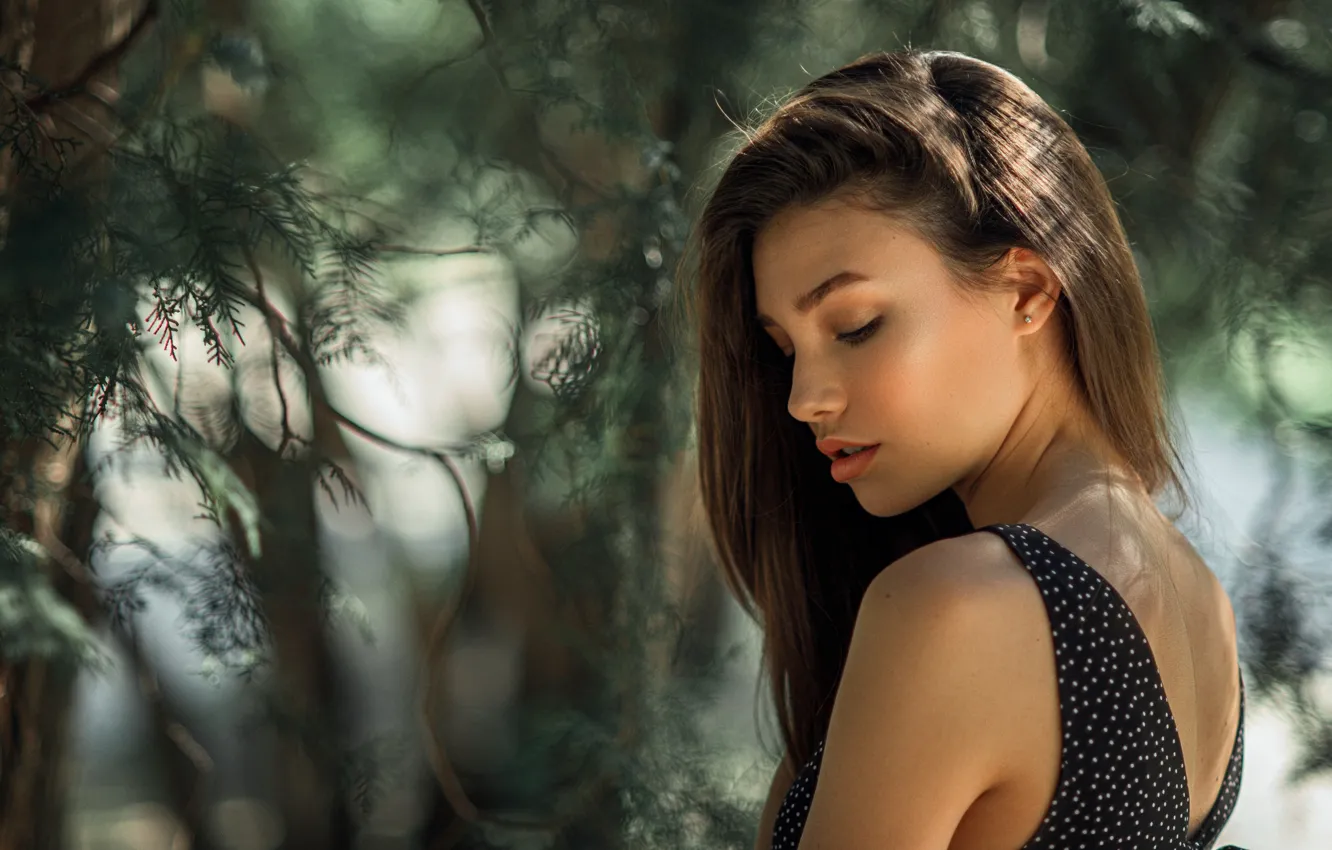 Photo wallpaper girl, trees, branches, nature, brunette, profile, Cherepko Paul
