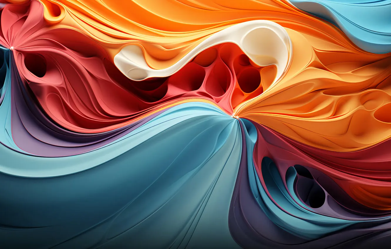 Photo wallpaper wave, line, orange, red, abstraction, blue, structure, hole