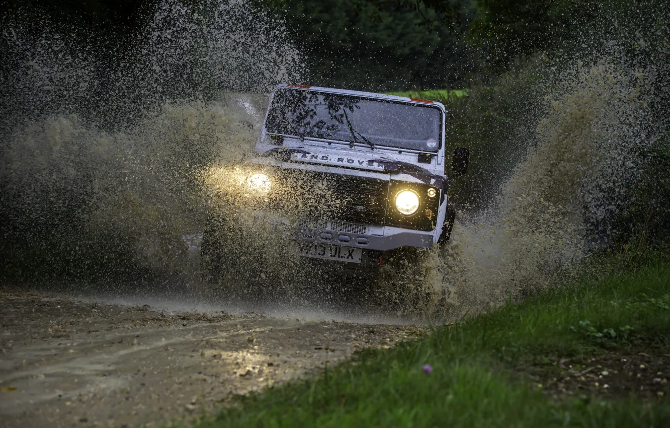 Photo wallpaper water, light, Land Rover, Defender, 2013, 2014, Challenge, Bowler