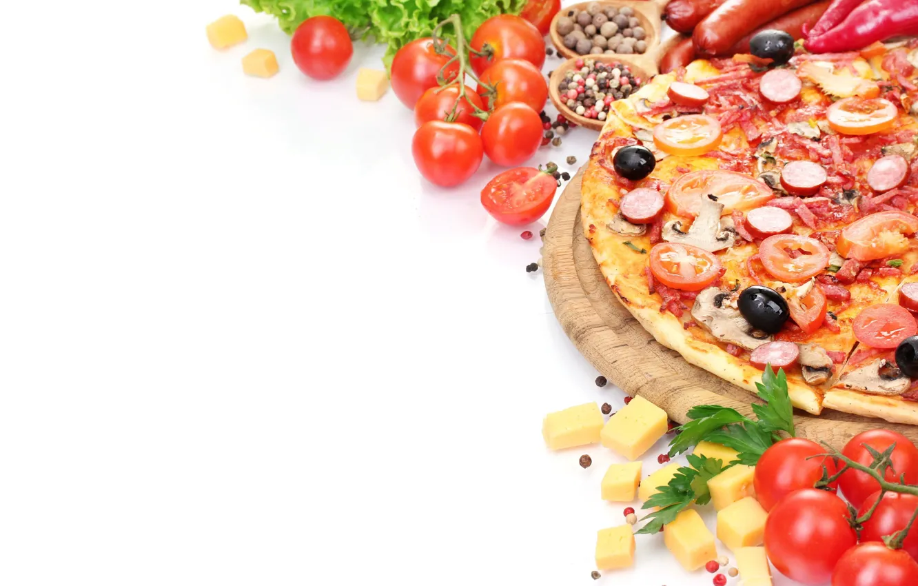 Photo wallpaper food, pizza, pepper, tomato, calabresa