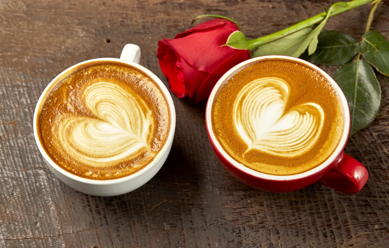 Photo wallpaper love, heart, coffee, roses, Bud, Cup, red, love