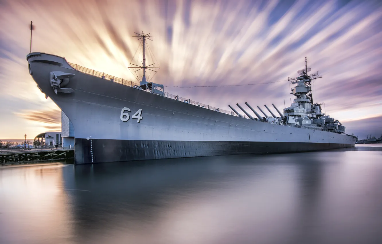 Photo wallpaper pier, battleship, type "Iowa", "Wisconsin", (BB64), USS Wisconsin