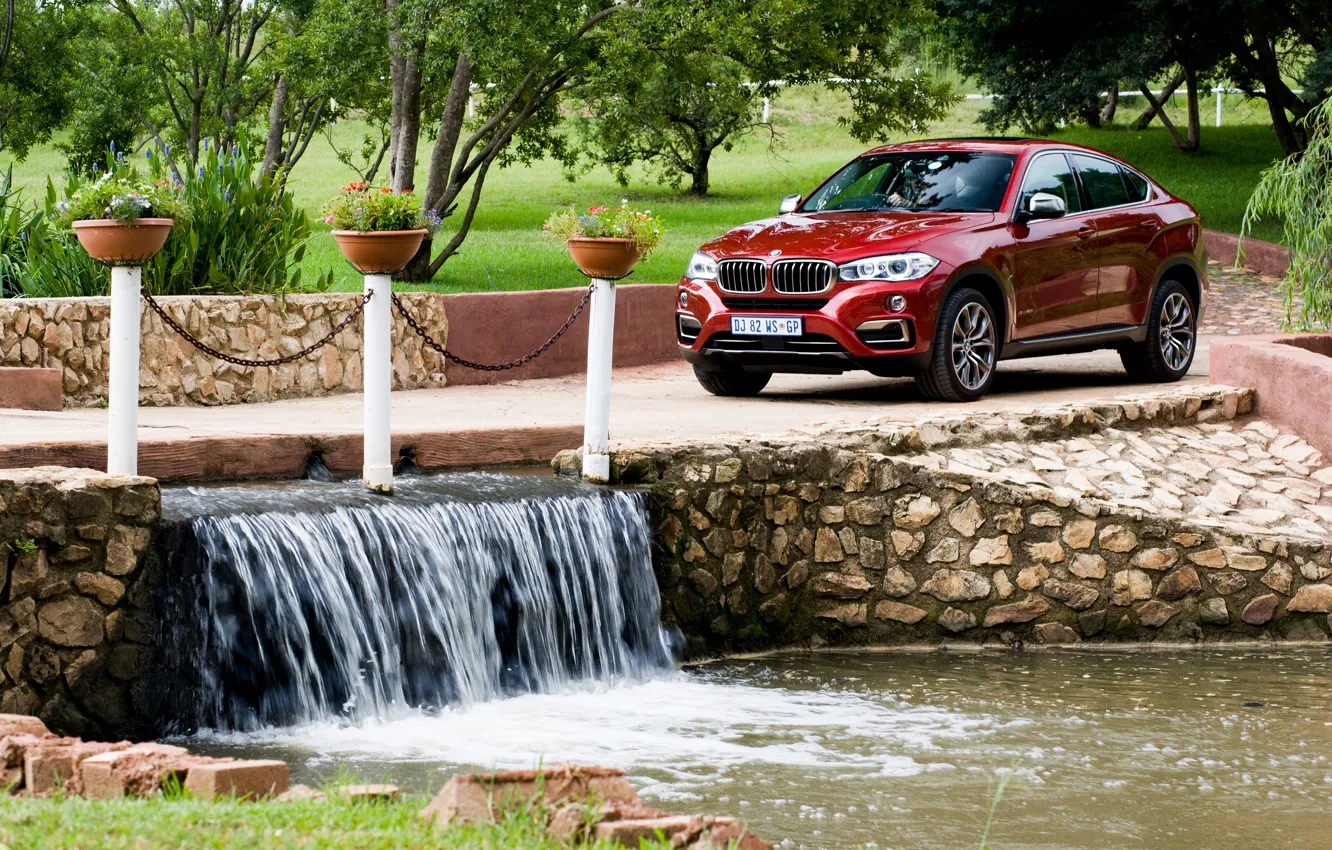 Photo wallpaper greens, trees, bridge, Park, BMW, waterfall, BMW, Sport