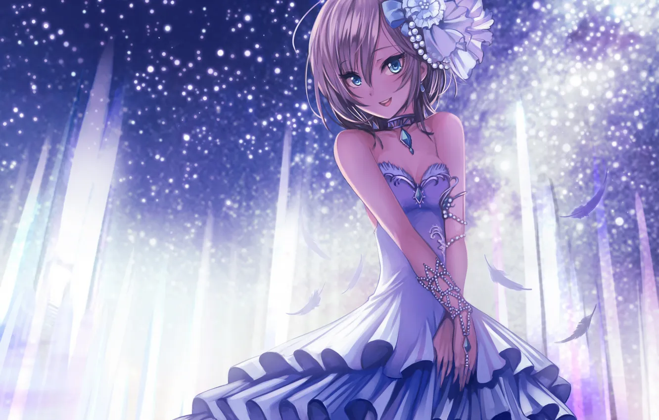 Photo wallpaper girl, decoration, flowers, anime, dress, art