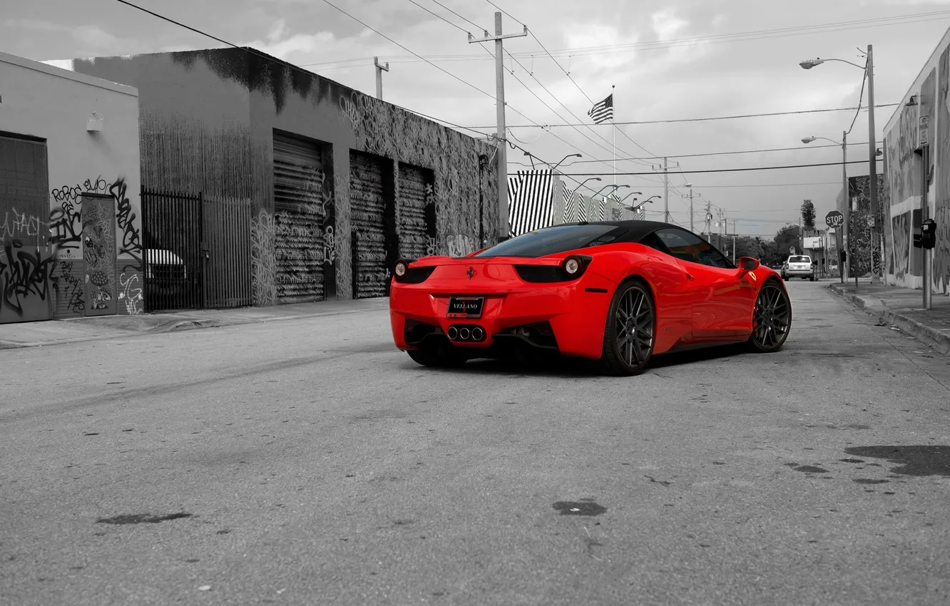 Photo wallpaper red, street, Italy, Ferrari, red, Ferrari, 458 italia, back