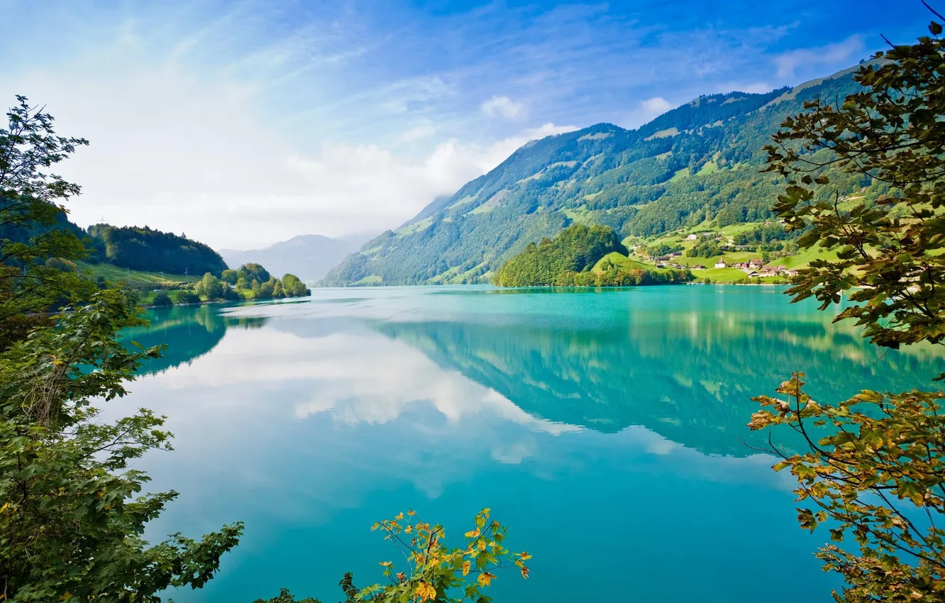 Photo wallpaper beauty, Blue lake, under the mountain