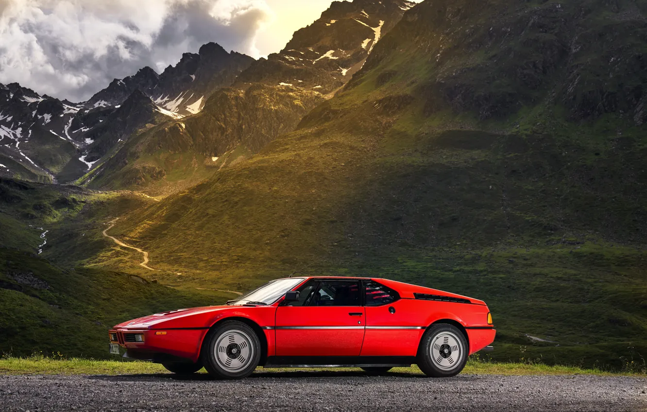 Photo wallpaper red, BMW, side view, BMW M1, E26, M1