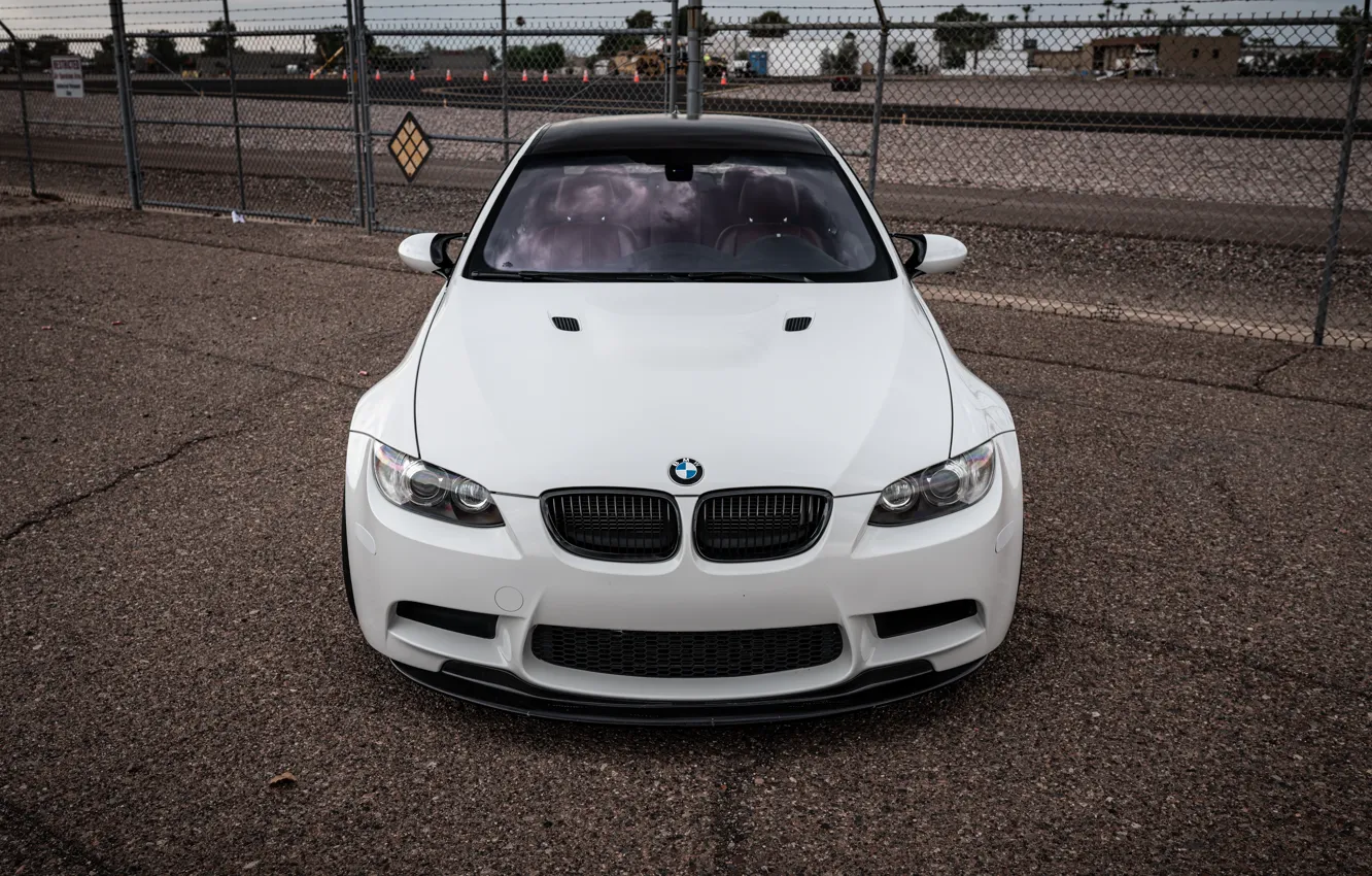 Photo wallpaper bmw, white, e92, m3, front of the car