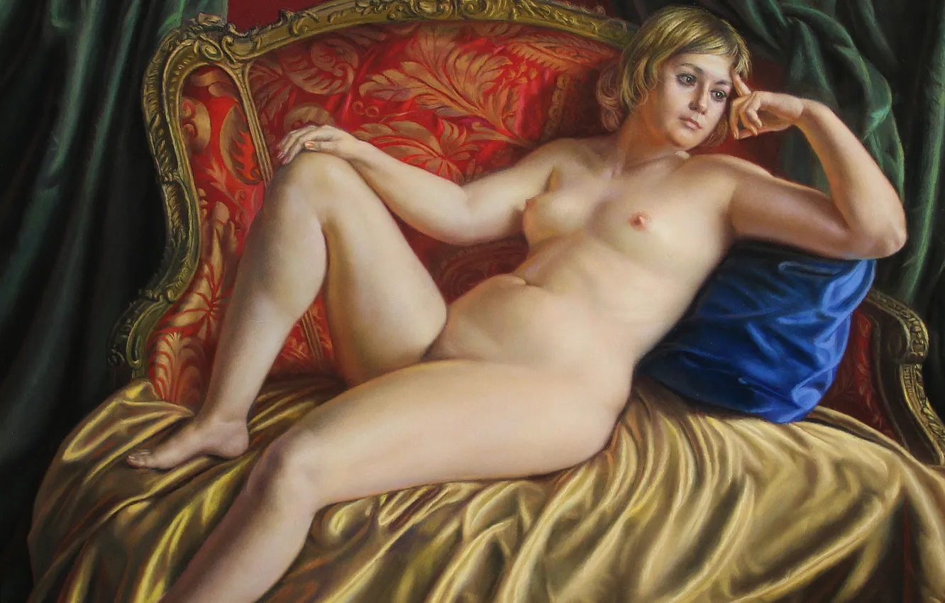 Photo wallpaper girl, picture, chair, Nude, naked, Alexandr Shilov, Soviet and Russian artist, Alexander Shilov