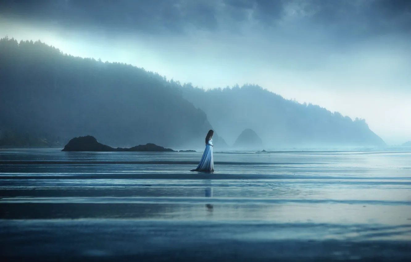 Photo wallpaper sea, girl, nature, dress, TJ Drysdale