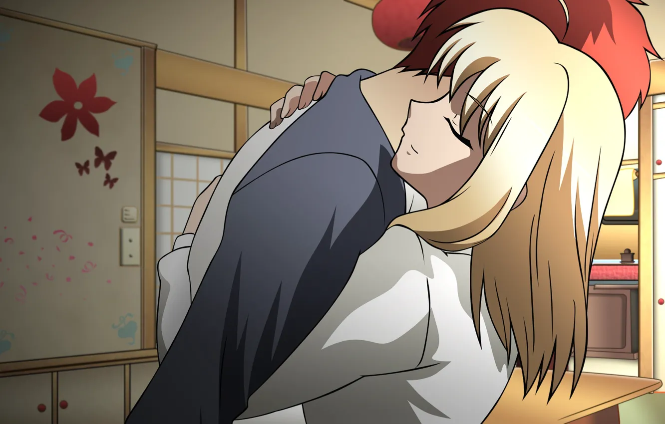Photo wallpaper girl, room, romance, guy, hug, the saber, Shirou Emiya, Fate stay night