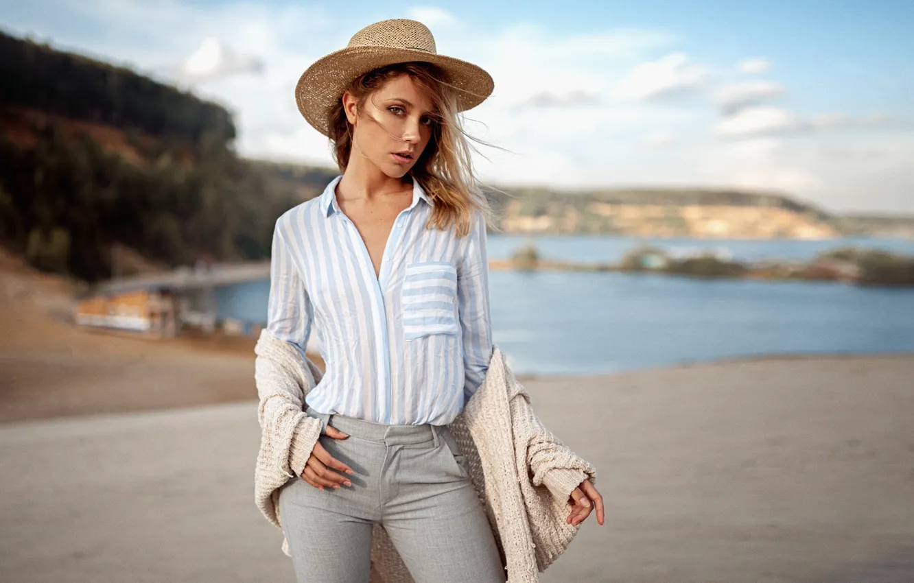 Photo wallpaper girl, portrait, hat, shirt, pants, George Chernyadev, Kseniya Kokoreva, Ksenia Kokoreva