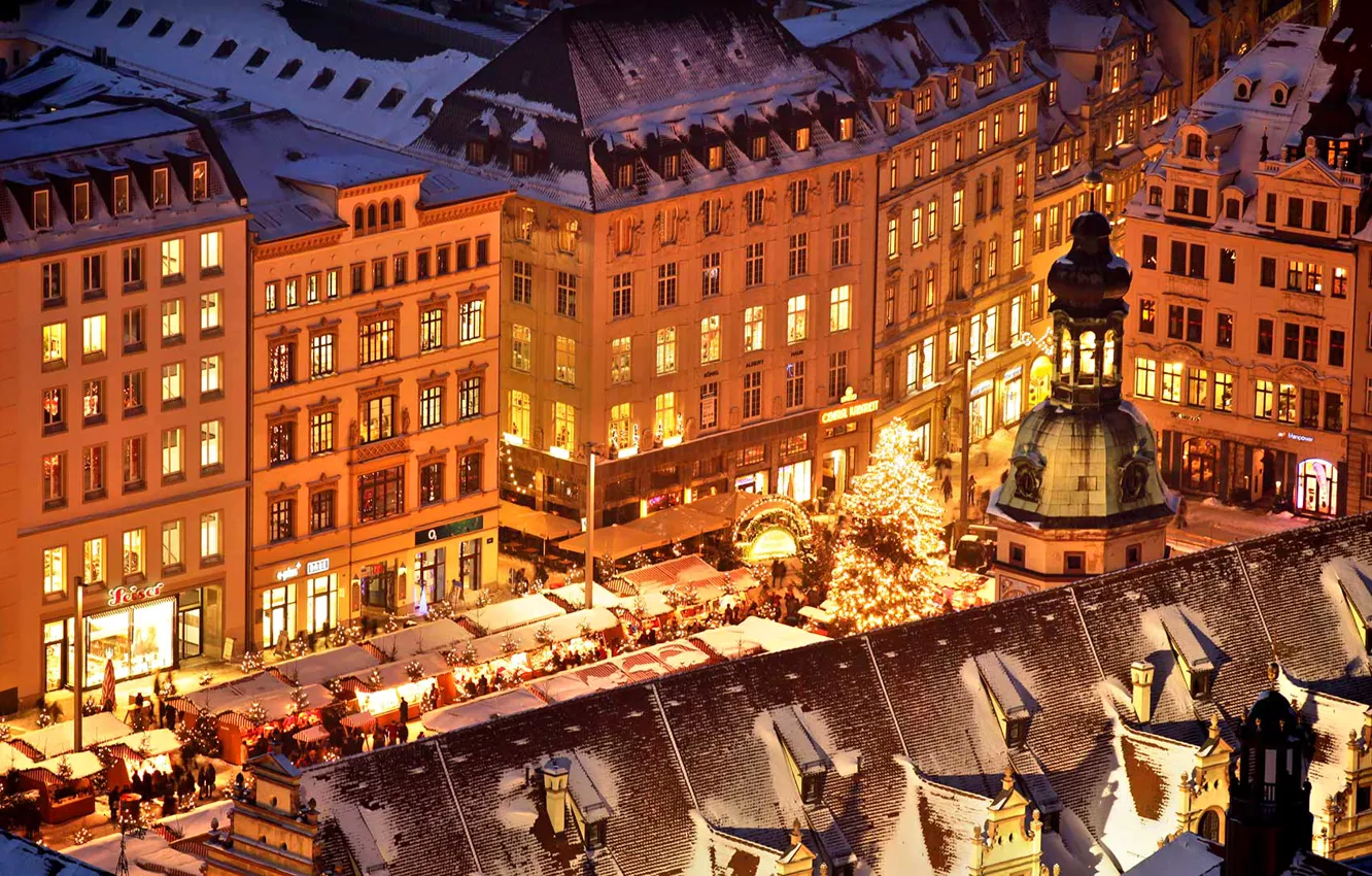 Photo wallpaper lights, holiday, Germany, area, Christmas, Saxony, fair, Old Town Hall
