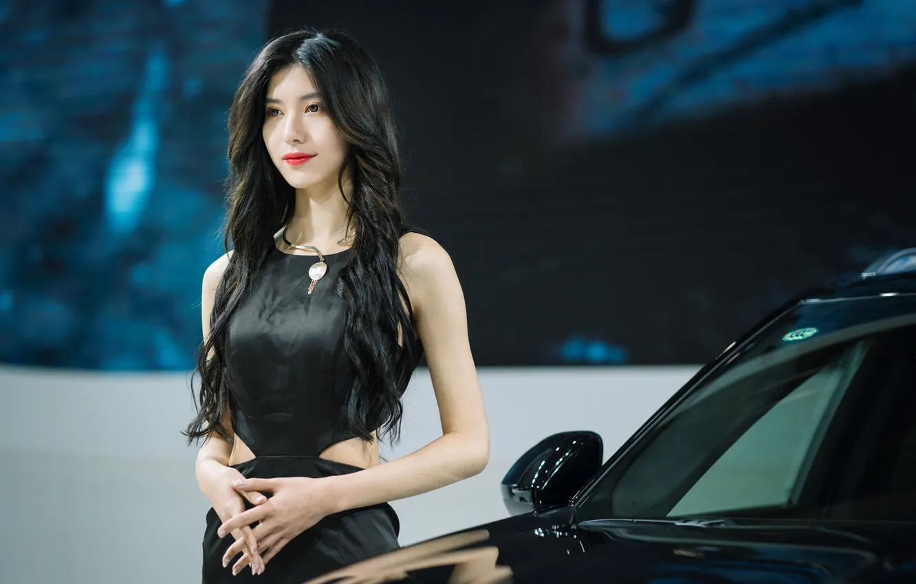 Photo wallpaper girl, long hair, chinese, Car Show