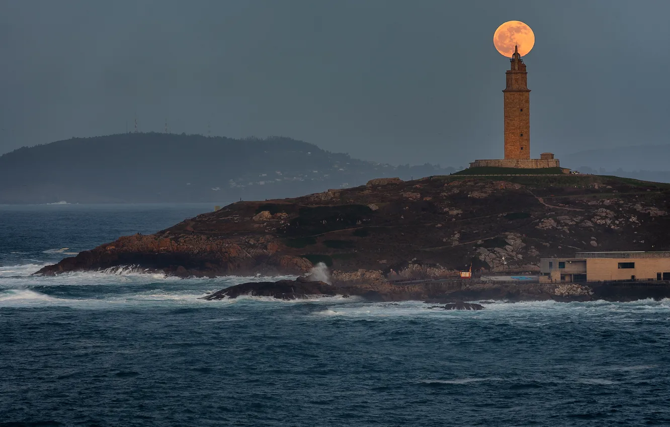 Photo wallpaper lighthouse, The moon, moon, lighthouse, Jose Liñeira Pine