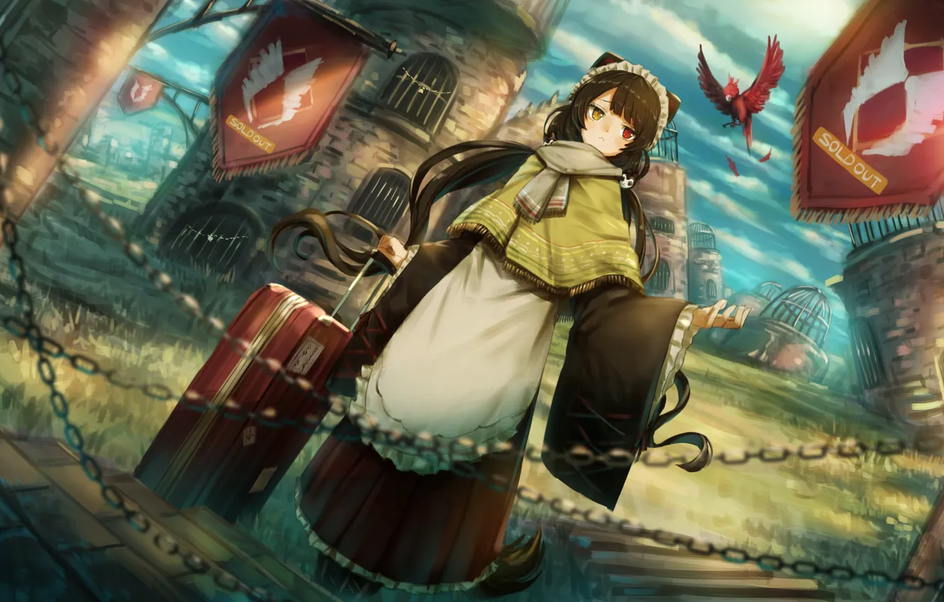 Photo wallpaper girl, suitcase, Phoenix, Shop Inui, NIJISANJI